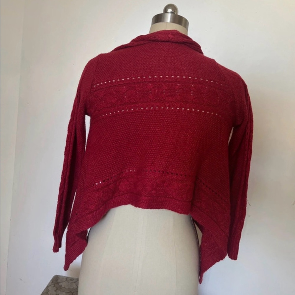 Red Open-Front Knit Sweater Cardigan